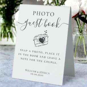 Plaque De Table Élégant Script Mariage Photo Livre d'invité