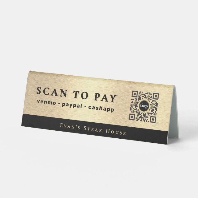 Plaque De Table Elegant Script Metallic Gold Scan To Pay Qr Code (Recto)