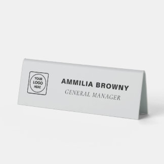 Plaque De Table Enseigne de bureau argentée avec logo pour table