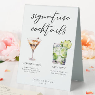 Plaque De Table Espresso Martini Gin & Tonic Cocktail Mariage Menu