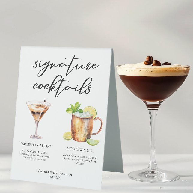 Plaque De Table Espresso Martini Moscow Mule Cocktail Mariage Menu (Créateur téléchargé)