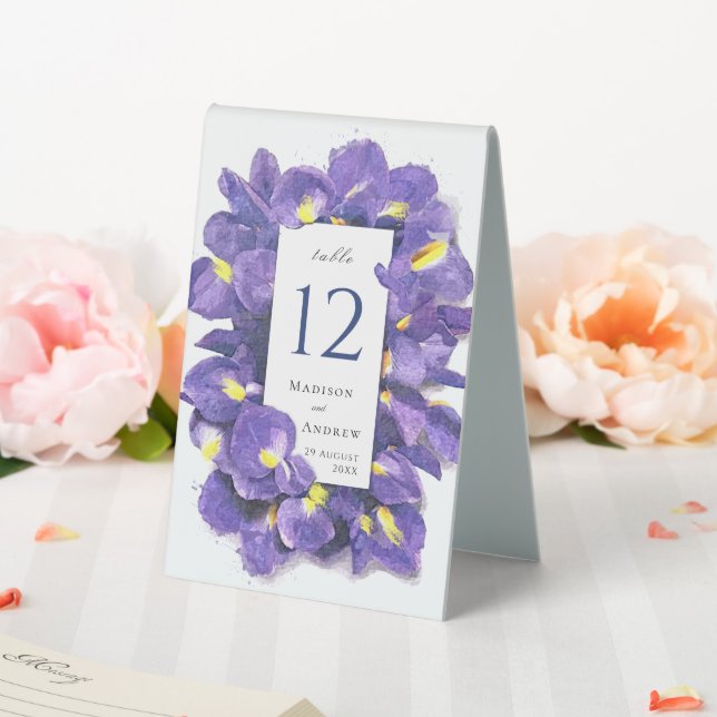 Plaque De Table Étonnant violet Irises Aquarelle Floral Mariage (In SItu (Mariage))