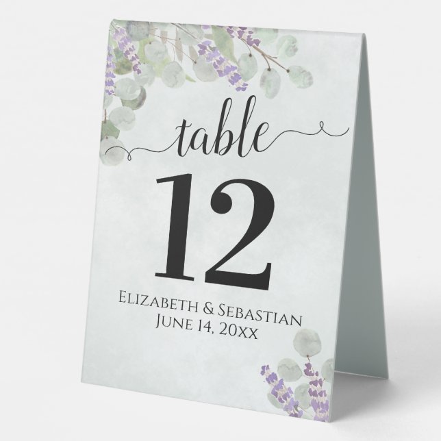 Plaque De Table Eucalyptus & Lavender Elegant Wedding Numéro de ta (Verso)