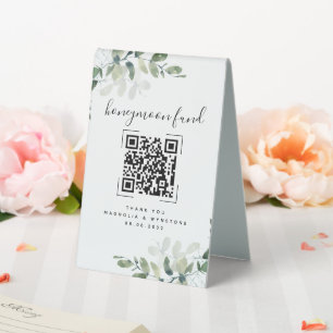 Plaque De Table Eucalyptus Mariage Honeymoon Fund QR Code