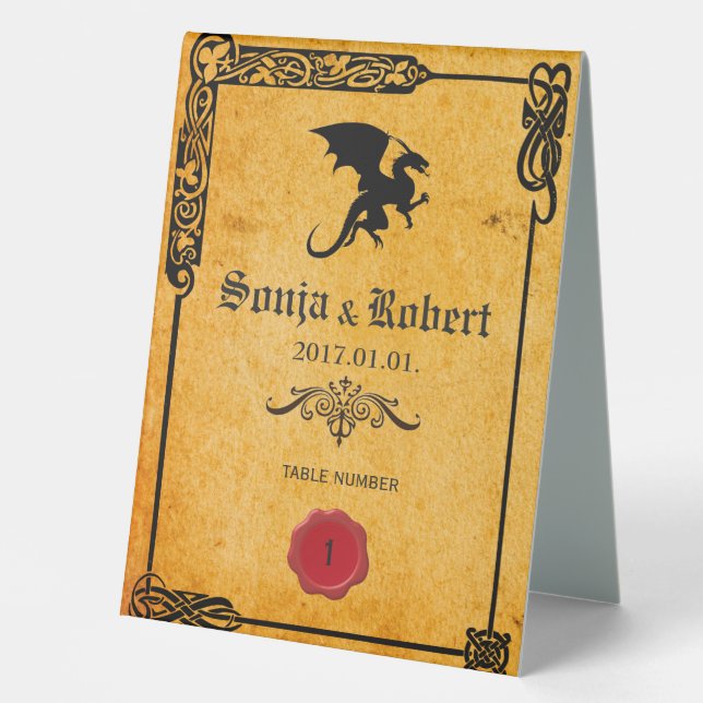 Plaque De Table Faire-part de mariage celtique médiéval personnali (Recto)