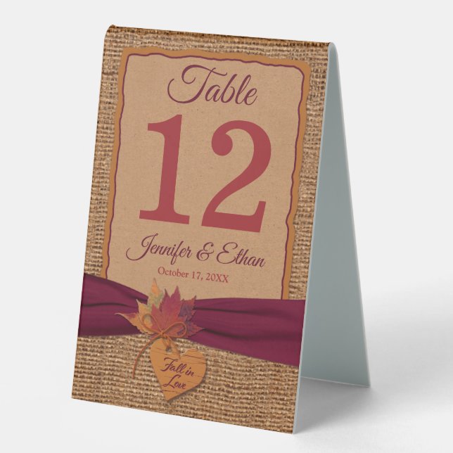 Plaque De Table Fall in Love Burlap, Feuilles, Burlap (Recto)