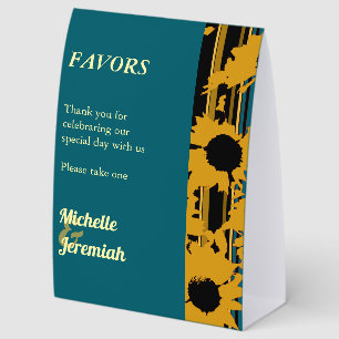 Plaque De Table Faveurs de mariage modernes Sunflowеr sarcelle or