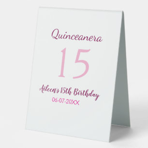 Plaque De Table Fée rose 15e anniversaire simple moder quinceanera