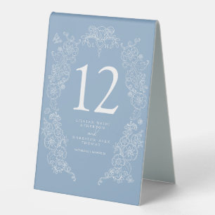 Plaque De Table Fleur de lis mariage bleu poussiéreux blanc
