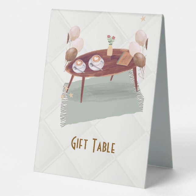 Plaque De Table Fleurs, café et ballons (Recto)