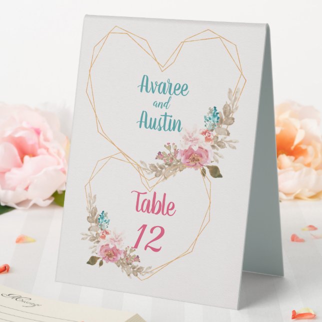 Plaque De Table Fleurs d'aquarelle rose et Turquoise (In SItu (Mariage))