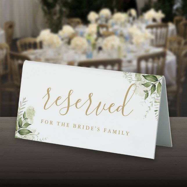 Plaque De Table Floral Green Gold Mariage Réservé (Floral Greenery Gold Wedding Reserved Table Tent Sign)