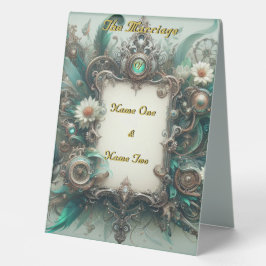Plaque De Table Floral Steampunk Mariage vert et argent
