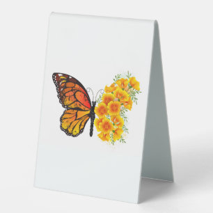 Plaque De Table Flower Butterfly with Yellow California Poppy