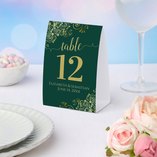 Plaque De Table Fractions d'or sur Emerald Green Mariage Numéro de (Insitu (mariage))