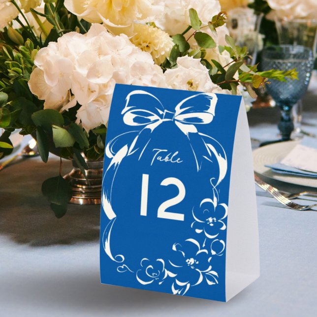 Plaque De Table French Blue Whimsical Bow Wedding Table Number (Créateur téléchargé)