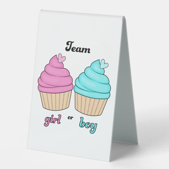 Plaque De Table Genre révéler équipe fille ou garçon cupcake desig (Recto)