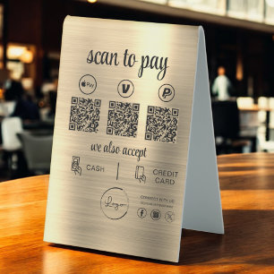 Plaque De Table Gold QR Code Paiement - Analyser pour payer Logo d