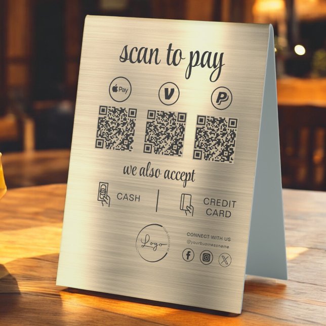 Plaque De Table Gold QR Code Paiement - Analyser pour payer Logo d (Créateur téléchargé)