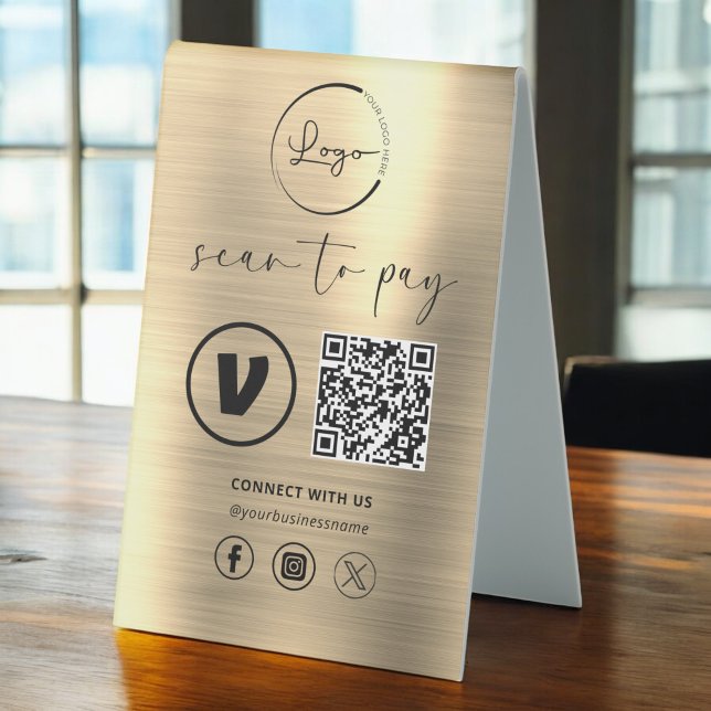 Plaque De Table Gold QR Code Paiement - Analyser pour payer Logo d (Créateur téléchargé)