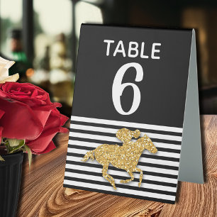 Plaque De Table Gold Racehorse Black White Strips Numéro