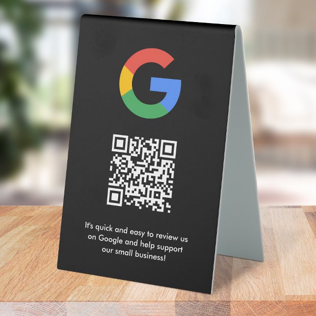 Plaque De Table Google Reviews Tabletop Sign | QR Code Table Tent (Google review QR code branded table tent signs for your business)