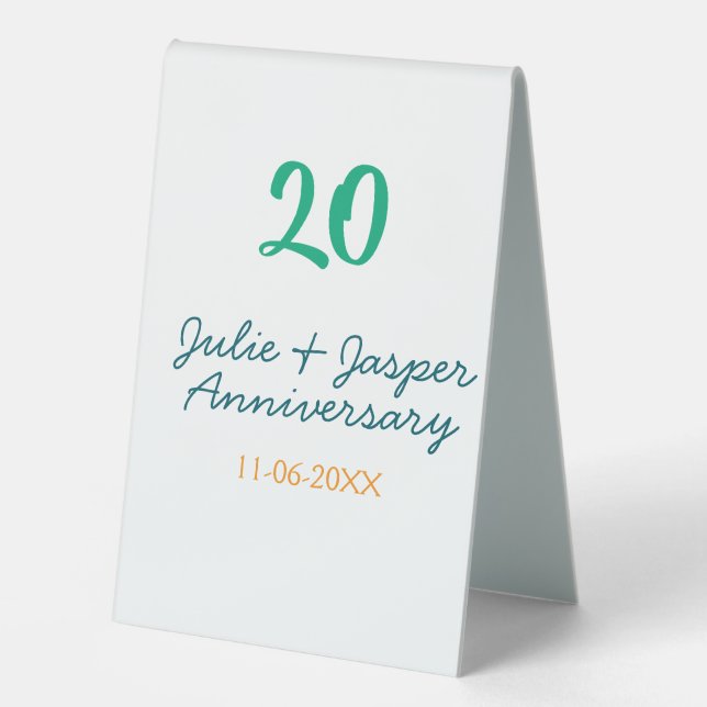 Plaque De Table Green blue 20th anniversary name date orange  (Recto)