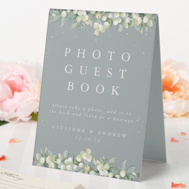 Plaque De Table Green Snowberry+Eucalyptus Mariage Photo GuestBook (In SItu (Mariage))
