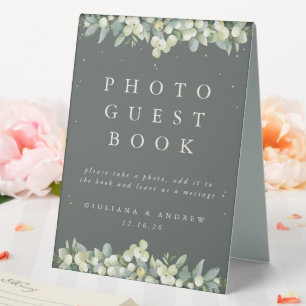 Plaque De Table Green Snowberry+Eucalyptus Mariage Photo GuestBook