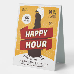 Plaque De Table Happy Hour Drink Beer Ad Bar