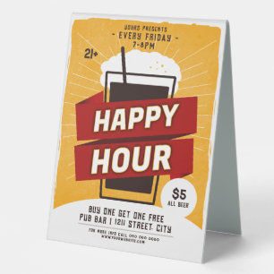 Plaque De Table Happy Hour Drink Beer Ad Bar