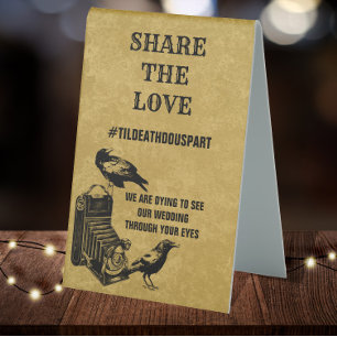Plaque De Table Hashtag de mariage gothique vintage Partagez l'amo