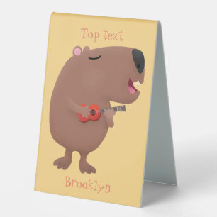Plaque De Table Illustration de dessin animé de capybara ukulele