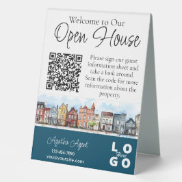 Plaque De Table Immobilier Open House Bleu double face