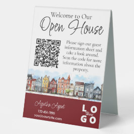 Plaque De Table Immobilier Open House Burgandy double face