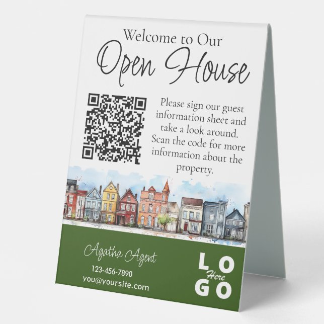 Plaque De Table Immobilier Open House Vert double face (Recto)