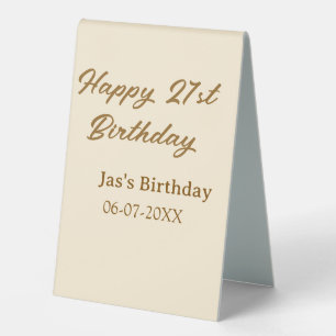 Plaque De Table Joyeux 21e anniversaire brun pastel jaune nom date