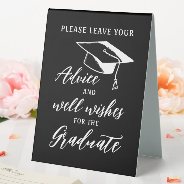 Plaque De Table Laissez Vos Conseils Pour Le Diplômé Noir (In SItu (Mariage))