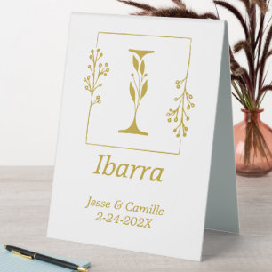 Plaque De Table Lettre botanique d'or moderne I Mariage