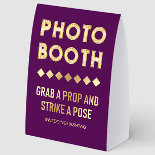 Plaque De Table Lettres de Marquee Or Violet Photobooth de Mariage