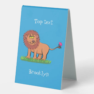 Plaque De Table Lion joyeux avec dessin animé de papillon