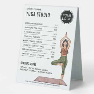 Plaque De Table Liste de prix du studio de yoga personnalisé pour