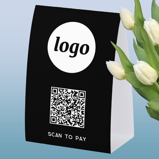 Plaque De Table Logo Code QR Entreprise Scannez pour Payer (Simple logo with custom text business branding promotional QR code table tent sign )
