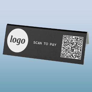 Plaque De Table Logo Code QR Entreprise Scannez pour Payer Noir