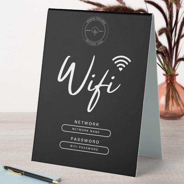 Plaque De Table Logo d'affaires moderne noir et blanc Détails Wifi (En SItu (Tableau))