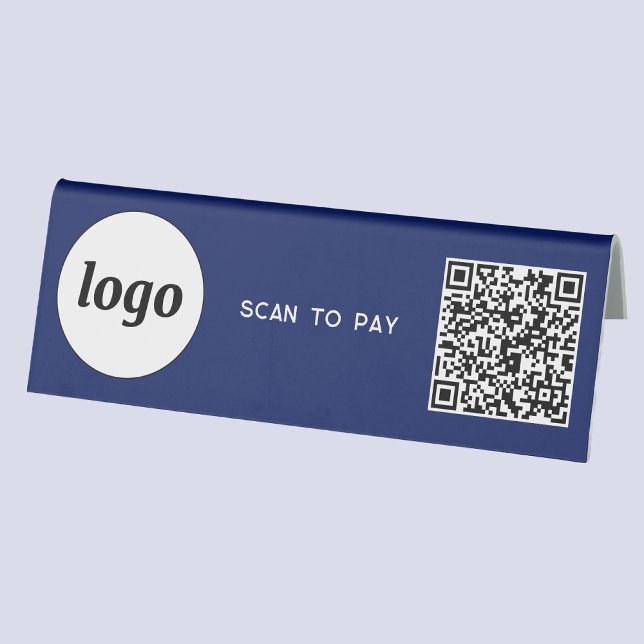 Plaque De Table Logo de code QR Analyse d'entreprise pour payer bl (Logo QR code Scan to Pay table tent sign for cafe bar restaurant shop store stall business)