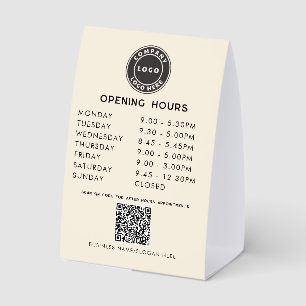 Plaque De Table Logo de l'entreprise moderne Code QR Heures d'ouve