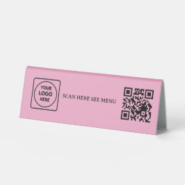 Plaque De Table Logo de menu de code QR rose blush pour en-tête de