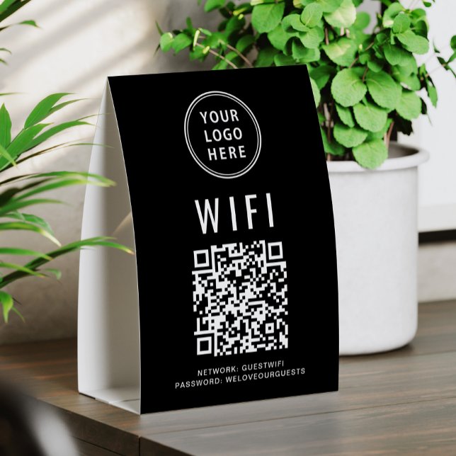 Plaque De Table Logo d'entreprise code QR Wifi Noir (Créateur téléchargé)