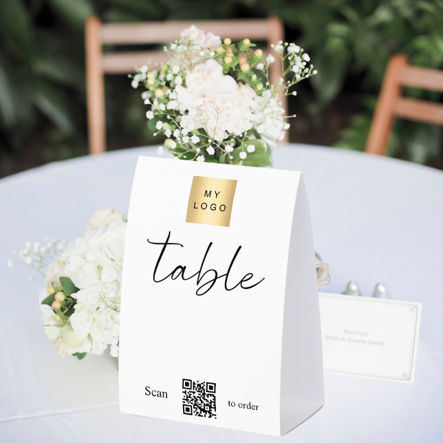 Plaque De Table Logo d'entreprise noir blanc code QR numéro de tab (Créateur téléchargé)